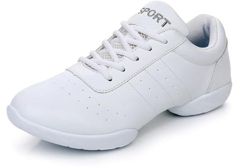 SWDZM Damen&Herren Cheerleading Schuhe Yoga Fitness Gymnastik Training Tanzschuhe Sneaker,Weiß,Gummisohle,36EU