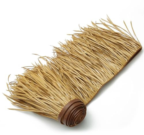 Toiture en Rouleaux de Palme en Plastique, 50x100cm Tuile de Chaume Palmier Artificielle Imperméable, Toit Panneau de Fausse Paille Rouleau PE pour Tiki Bar Parasol Jardin Gazebos Décoration(Light bro
