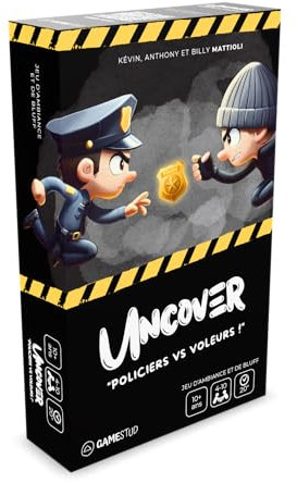 GAMESTUD - Uncover: Polizisten vs. Diebe. Gesellschaftsspiel – Stimmung, Bluff und Ermittlung – geheime Rollen – 4 bis 10 Spieler – Kartenspiel – Familie und Freunde – ab 10 Jahren