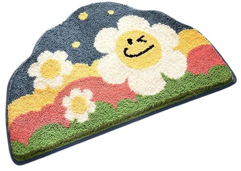 NLDGR Happy Flower Rug Shaggy Flower Bath Rugs for Kids Cute Happy Flowers Kids Bathroom Rugs Non Slip Washable Absorbent Bath Mats for Bathroom,Sink, Shower (C)
