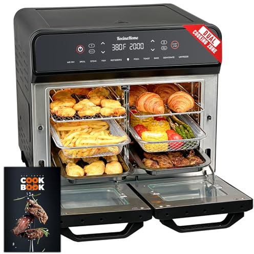 Friggitrice ad aria a doppia zona, 24 quarti, con girarrosto, grande friggitrice a doppia aria, 1800 W, 10 in 1, mini forno digitale 10 in 1, piano cottura elettrico, forno a convezione e grill