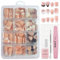 DMQ French Press on Nails Short Set, 288Pcs Square Black White French Tip False Nails, Almond Ombre Stick on Nails, Pink Gradient Fake Nail Kit with Glue for Women Nail Art Manicure