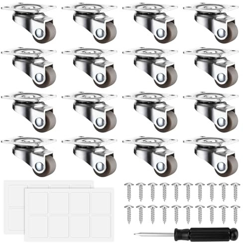NZZVNZ 16 Stück Kleine Möbelrollen, Lenkrollen, Gummirollen, 360 Grad Mini Räder, Transportrollen, Kleine Bockrollen, Klein Drehbar Rollenrad für Möbel, Geräte, DIY Projekte