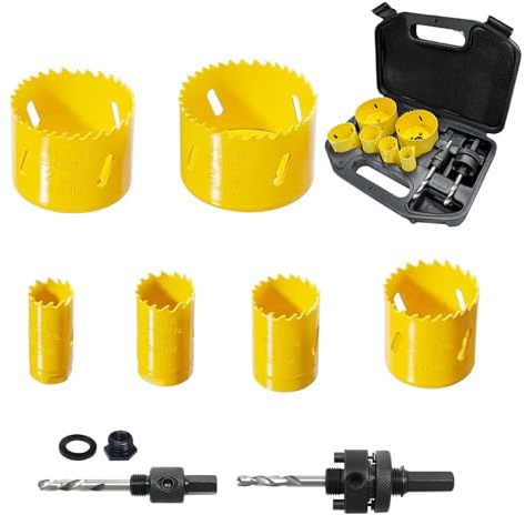 9-teiliges M3 Bi-Metall-Lochsägen-Set, Hochgeschwindigkeitsstahl-Lochsägen-Set mit 7/8-Zoll-2-7/8 Zoll (22-73 mm) 6 Stück Lochsägeblätter, verpackt mit Dorn Bohrer, Sechskantschlüssel, geeignet für