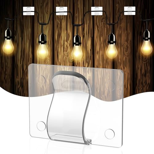 60 Stück Haken für Indoor&Outdoor Lichterkette, Kabelhalter Kabelclips Selbstklebend, Befestigung für Lichterketten, Dekoration-Clips für Weihnachten und Lichterketten, Haken Draht Halter-Einzelhaken