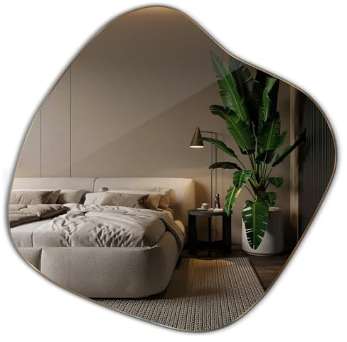 Tulup Spiegel Asymmetrisch 67,6x67 cm für Schlafzimmer Esszimmer Flur Wohnzimmer Wandspiegel Einzigartiger Form Organische Minimalistisch Loft Stil Ohne Rahmen Unregelmäßiger Wellenförmig