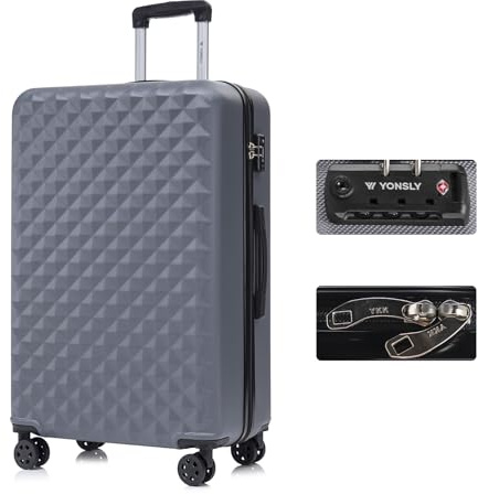 YONSLY Premium Reisekoffer TSA-Schloss,YKK-Reißverschluss Hartschalen-Koffer Trolley Kabinenkoffer Rollkoffer Suitcase Handgepäck 4 Rollen (Grau, XL)