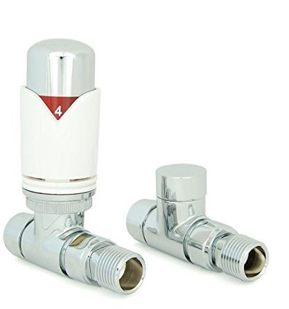 Realm Straight TRV White - Thermostatic Radiator Valves Set - 15mm