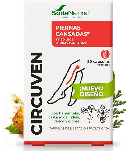 Soria Natural Circuven - Alivio Piernas cansadas, Favorece la Circulación de Retorno - Castaño de Indias, Ciprés, Hamamelis, Rusco (30 cápsulas)