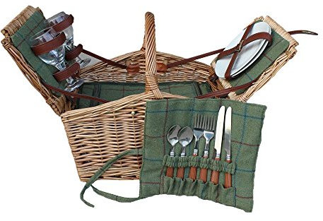 2 Person Butterfly Lidded Fitted Wicker Picnic Basket