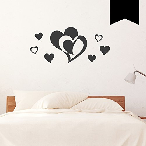 WANDKINGS Wandtattoo - Doppelherz mit 6 Herzen im Set - 70 x 32 cm - Schwarz - Wähle aus 5 Größen & 35 Farben