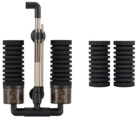 Hygger Aquarium Double Sponge Filter, Comes with 2 Spare Sponges, 1 Bag of Bio Ceramic Media Balls, Quiet Submersible Foam Filter for Fresh Water and Salt-Water Fish Tank (S)