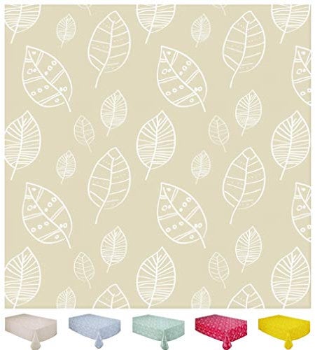 Wachstuch Tischdecke Abwaschbar Eckig 140 x 200 cm Blätter Beige
