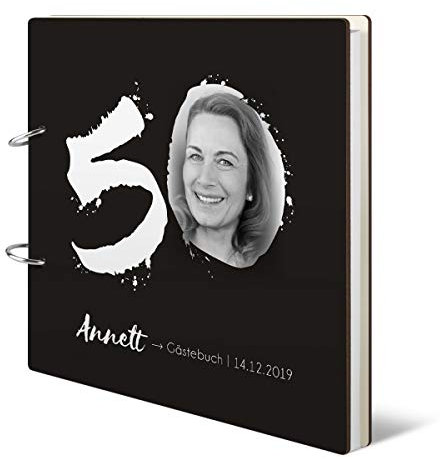 50 Jahre Runder Geburtstag Gästebuch inkl. Buchdeckel individuell gedruckt Foto und Text, quadratisch 215x215mm Ringbuch inkl. 72 Blatt / 144 Naturpapier Innenseiten - Fotokleckse Motiv