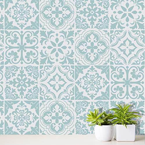 WALPLUS 24 Stück 15x15cm Santa Rosa Pistazie - Hellgraue Schablone Hellgrau Türkis Wandfliesen Aufkleber Schälen und Kleben Backsplash Abziehbilder Startseite Dekore Aufkantung für Küche Badezimmer