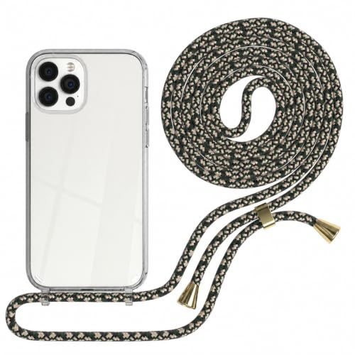 EAZY CASE Handykette kompatibel mit iPhone 12/12 Pro Handyhülle mit Umhängeband, Handykordel mit Schutzhülle, Silikonhülle, Hülle mit Band, Stylische Kette für Smartphones, Grün Camouflage