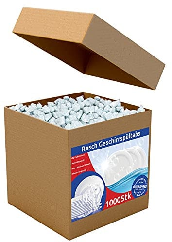 RESCH CLEANIX Spülmaschinentabs ohne Plastik - All in One | 1000 Stück (ca 18 kg) | Phosphatfrei Tabs | Geschirrspültabs wasserlösliche Folie | Spültabs Spülmaschine