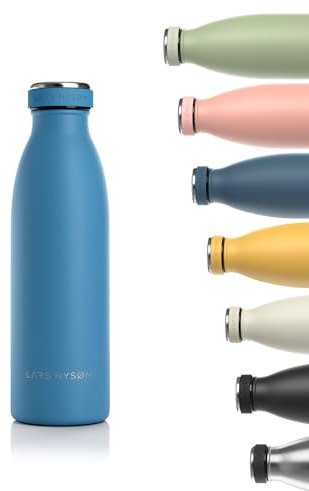 LARS NYSØM Edelstahl Trinkflasche 350ml, 500ml, 750ml, 1L, 1 5 liter | Thermosflasche Kohlensäure geeignet | Auslaufsichere Wasserflasche für Sport, Outdoor, Schule (Calypso Blue, 500ml)