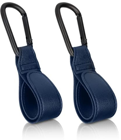 Clip per passeggino, 2 clip per passeggino, gancio per passeggino, in pelle, gancio per passeggino, clip per passeggino, gancio per passeggino, zaino (blu)