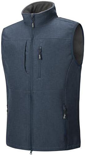Outdoor Ventures Men's Softshell Gilets Windproof Lightweight Vest Outerwear with 7 Pockets, Warm Fleece-Lined Sleeveless Jacket for for Golf Running Hiking Moran grey L