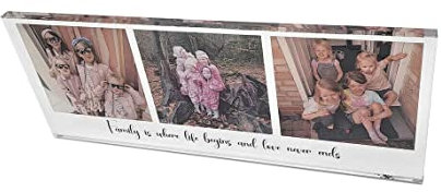 Customisable Triple Collage Family Photo Block - Glass-Like Plaque with Personalised Message or Names - Ideal for Families, Birthdays, Anniversaries - Unique Three-Photo Keepsake