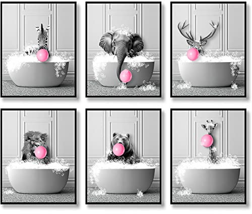 HOGEBIG Balloon Bubble Animals Funny Bathroom Decor Humor Artwork Prints Wall Black and White Art in Bathtub Canvas Pictures Poster (Black White, 11''x14'' UNFRAMED)