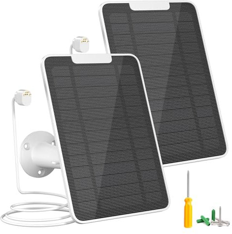 Lot de 2 chargeurs de panneau solaire 5 W compatibles avec la caméra Google Nest Camera extérieur et intérieur (version batterie), panneau solaire étanche IP65 pour Google Nest Cam avec support mural