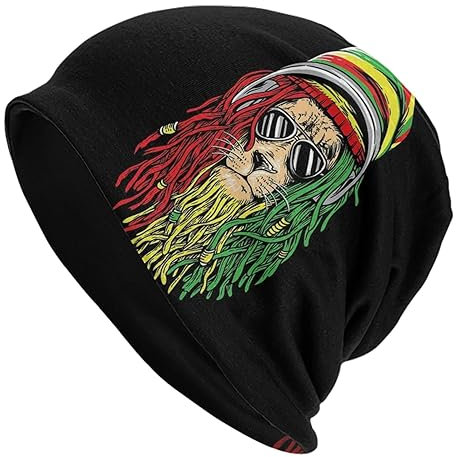 Suyxkop Jamaika-Flagge, Strickmütze, Totenkopfmütze, lässig, warm, Kopfbedeckung für Joggen, Radfahren, Erwachsene, Damen, Herren, Rasta Lion Jamaican Reggae Love, Einheitsgr��e