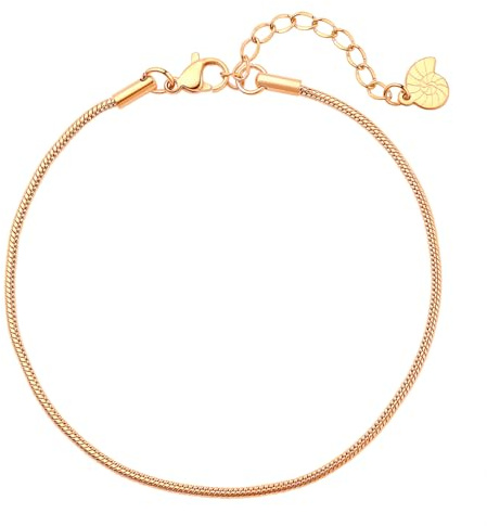 Happiness Boutique Edelstahl Fußkette im Schlangenkette-Design | Dünne Verstellbare Abgerundete Fußkette in Gold - Rosegold, Silber | Wasserfestes Fuß Armband