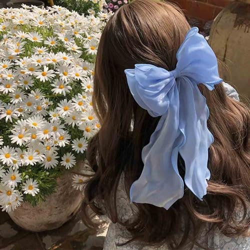 Aneneiceera Pince À Cheveux Vintage En Soie Noeud Papillon En Mousseline De Soie Pince À Cheveux Noeud Papillon En Tulle Bleu Barrette À Cheveux Longs Noeuds Papillons Décoratifs Pour Les Cheveux