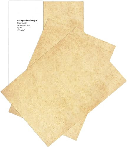 Betterpress® 50 Blatt Vintage Urkundenkarton 200g, A4 - Altes Papier- Premium Vintagekarton ideal als Speisekarte, Zertifikat und Urkunde