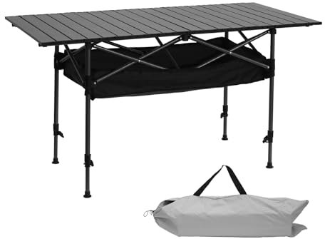 Vinteky Campingtisch faltbar Höhenverstellbar Klapptisch Höhenverstellbarer Falttisch mit aufrollbarer Tischplatte (118x55.5cm) & Tragetasche; belastbar bis 50kg