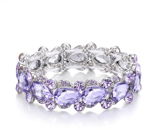 Ever Faith Light Purple Bracelet for Women Sparkly Rhinestone Crystal Wedding Bridal Teardrop Elastic Stretch Bracelets
