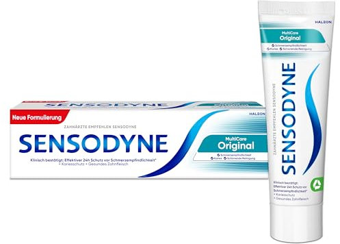Sensodyne MultiCare Original Zahnpasta, 75ml, tägliche Zahncreme mit Fluorid, hilft bei schmerzempfindlichen Zähnen und Plaque zu entfernen