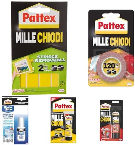 Pattex Millechiodi Tape Removibile, Nastro biadesivo extra forte in strisce, Biadesivo per muro removibile, Strisce adesive per muro multisuperficie, 1 Confezione da 10 Pezzi