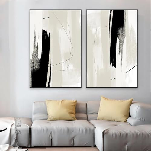 Schwarz Beige Creme Grau Poster Mode Neutral Ölgemälde Druck Poster Klassische Abstrakte Kunst Leinwand Malerei Wohnkultur 40x60cm (16x24in) x2 Rahmenlos