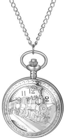 Avaner Taschenuhr mit Kette Zug Silber: Taschenuhr mit Arabischen Ziffern Halskette Pullover Kette Analoge Quarz Uhr Zuhause Freizeit für Männer Frauen
