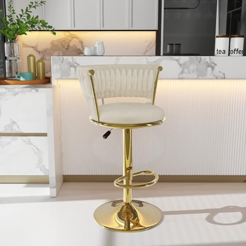 Chleby Royal-Stil Barhocker Eleganter Barstuhl aus Samt Höhenverstellbar Thekenhocker Drehbarer Küchenhocker für Küche, Bar, Theke, Hausbar, golden