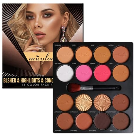 Dynaeuty Palette Contorno Polvere 16 Colori, Trucco Abbronzanti Viso Illuminatore, Lunga Durata Brillante Schiarire il Colore Della Pelle Set Trucco Viso #B