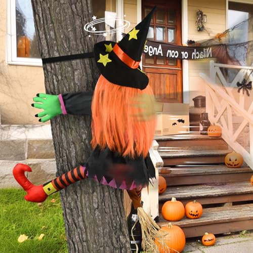 Cosmeti Halloween Deko, 94 cm, Niedliche Krachende Hexe In Baum, Halloween Deko Outdoor,Halloween-Dekoration, Fliegende Hexen, Drinnen Und Draußen Für Veranda, Tür, Terrasse, Garten, Baum (Style 1)