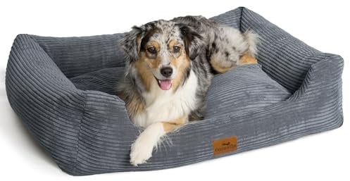 FREUDENTIER Orthopädisches Hundebett XXL aus Cord - Waschbar - Herausnehmbares Liegekissen - Oeko® TEX Zertifiziert & Handmade in Europe - Für kleine, mittelgroße & große Hunde (Dunkelgrau, XXL)