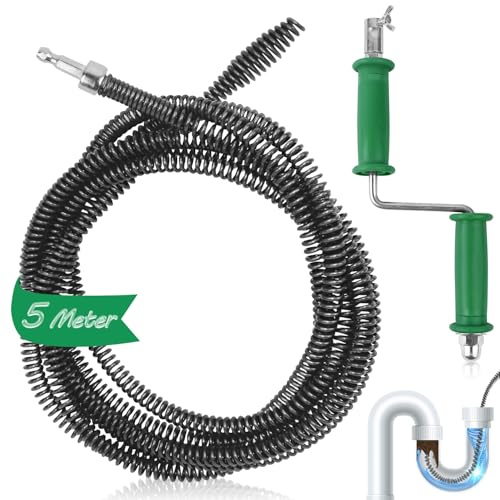 Nuyoah Rohrreinigungsspirale Abflussreiniger Spirale Abfluss Rohrreinigung 5m × 10mm Rohrspirale Abflussspirale Rohrreinigungswelle Rohrreiniger Rohrreinigungsgerät für Verstopfte Rohre (5m)