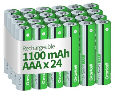Granicell Rechargeable AAA Batteries, 1100 mAh High Capacity AAA Battery, 1.2V NiMH Low Self-Discharge Triple A Batteries, 24 Pack