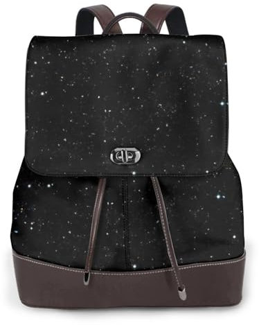 Yyoretp Damen-Rucksack aus Leder, mit schwarzem Glitzer-Aufdruck, lässiger Rucksack für Arbeit, Reise, modischer Rucksack, Schwarz , One size