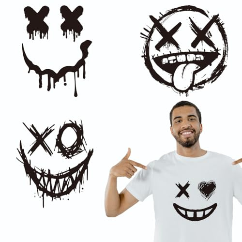 arricraft 4 Blatt Emoticon Aufkleber Zum Aufbügeln Im Graffiti Stil Graffiti Lächelndes Gesicht Druck Transfer Aufkleber Aufkleber Für DIY T Shirt Kleidung Hut Dekoration Applikation