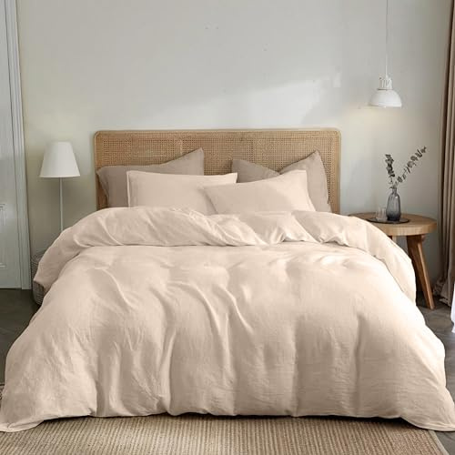 Dreamzie Bettwäsche-Set 200x200 aus Baumwoll-Perkal - Beige - Bettbezug 200x200 und 2X Kissenbezug 80x80 cm - Oeko-Tex Zertifiziert
