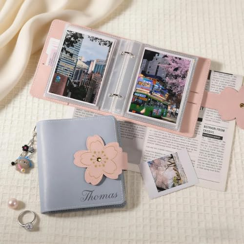 Personalisiertes Mini-Fotoalbum, individueller Name, Leder-Fotoalbum | Pola Mini-Album, Erinnerungsbuch für Paare, Handgepäck-Fotoalbum, Metallverschluss, 7,6 cm 12,7 cm
