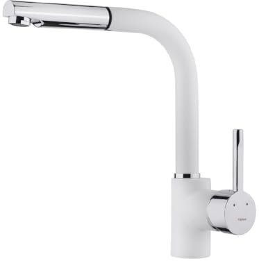 Teka ARK 938 - Grifo de Cocina Monomando con Caño Alto Extraíble de Gran Resistencia, Flexible Súper Resistente, Aireador Anti Calcáreo, Colores Blanco, Negro, Acero Inoxidable y Cromo
