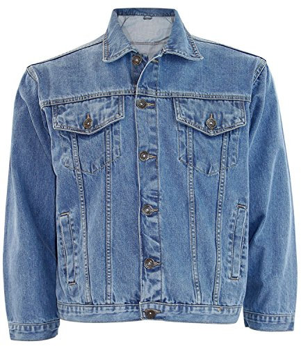 True Face Mens Denim Jacket Long Sleeve Casual Wear Loose Fit Outerwear Lightweight Outdoor Top Stone Wash Blue Large