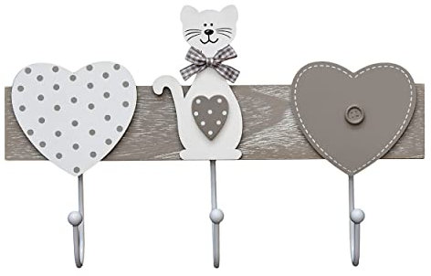 SPOTTED DOG GIFT COMPANY Porte Manteau Mural en Bois, Patere Murale avec 3 Crochets, Mignon Chat Thème Maison Chambre Entrée Décoration, Idées Cadeau pour Amoureux des Chats, Gris 35 x 19cm